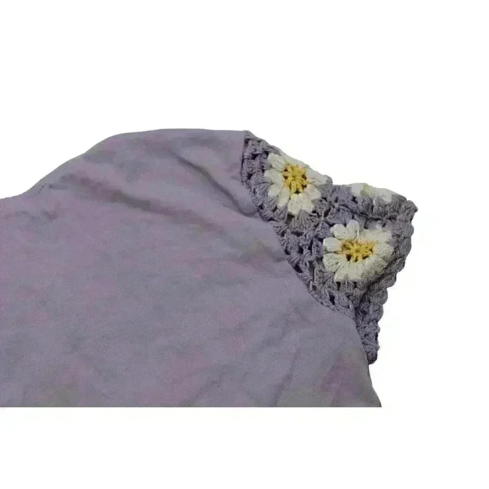 Women's Juniors Medium Pastel Purple Daisy Flower Crochet Knit Crop Top - Picture 6 of 7
